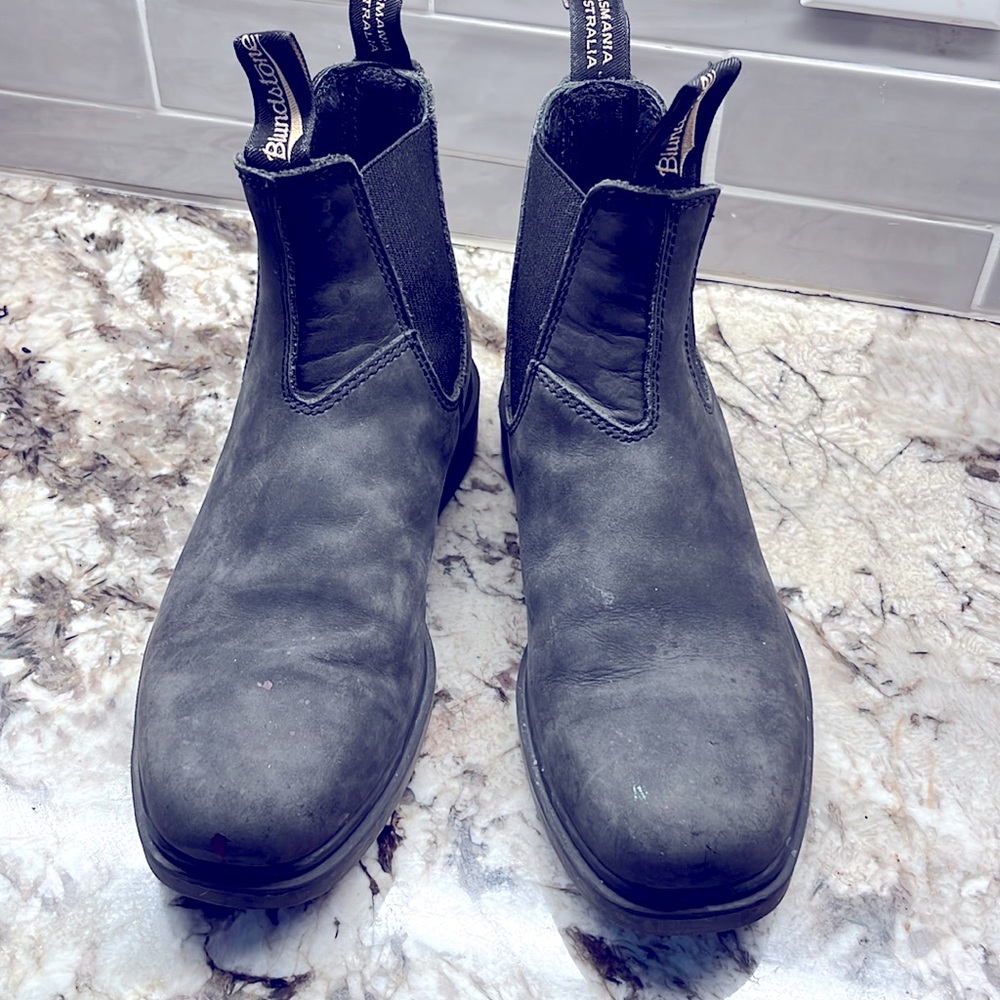 Black leather work boots
